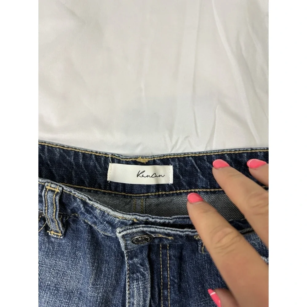 Kancan Distressed High Rise Frayed Hem Relaxed Denim Shorts 7/27 Women's Shorts - Picture 6 of 9
